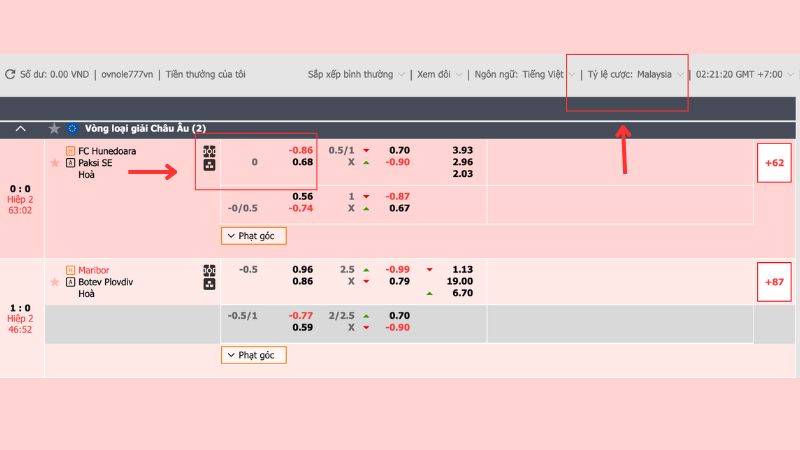 Bảng tỷ lệ cược Malaysia giữa 2 đội FC Hunedoara và Paksi SE 